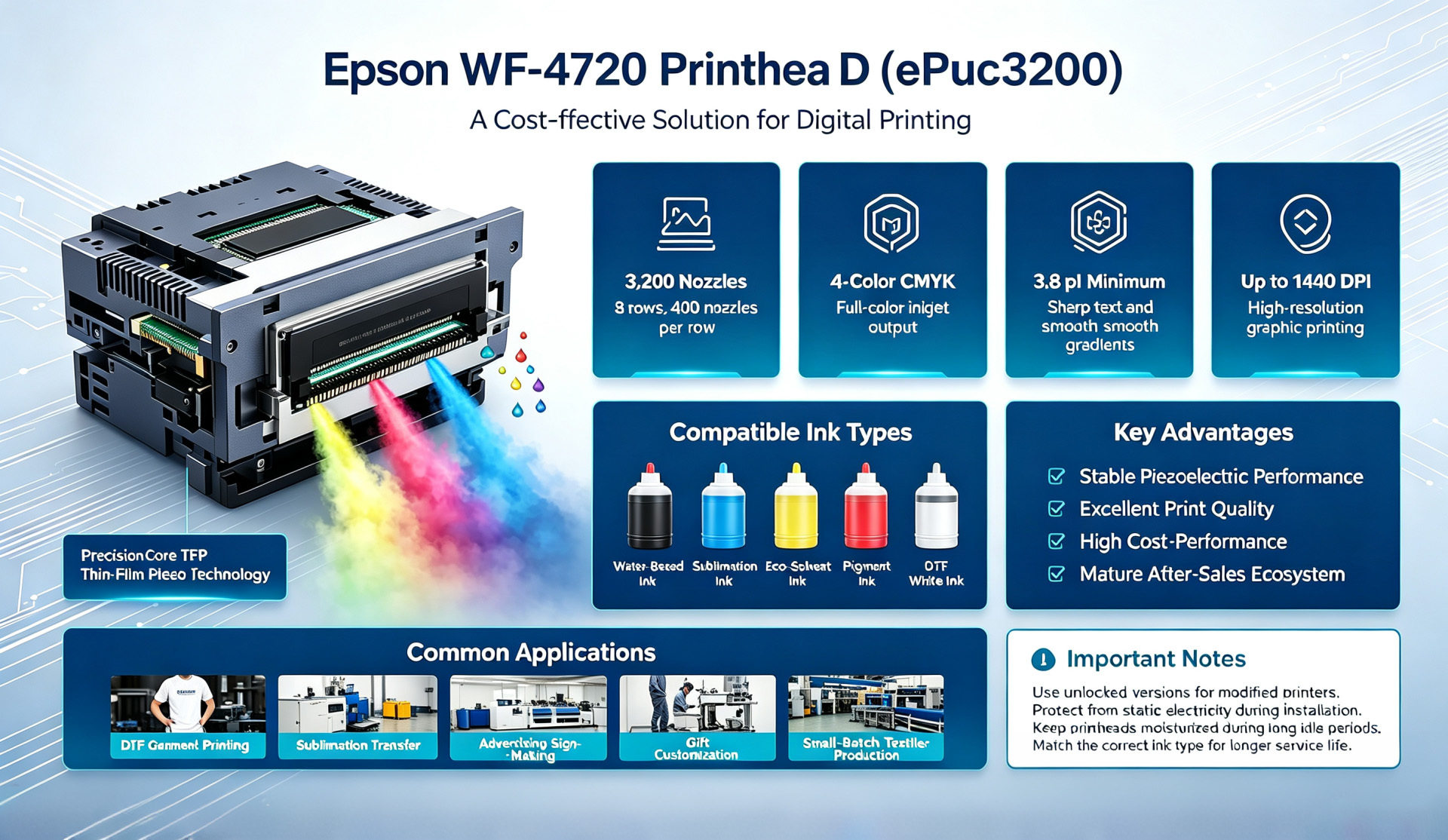 Blog perusahaan terbaru tentang Epson WF-4720 Printhead EPS3200 | PrecisionCore TFP Print Head for DTF & Sublimation Printing