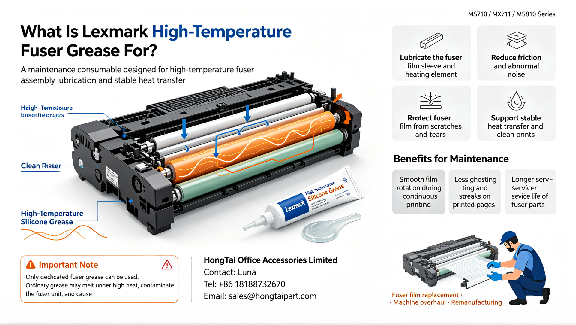 Blog perusahaan terbaru tentang Gemuk Silikon Fuser Suhu Tinggi Lexmark | Untuk Seri MS710 MX711 MS810