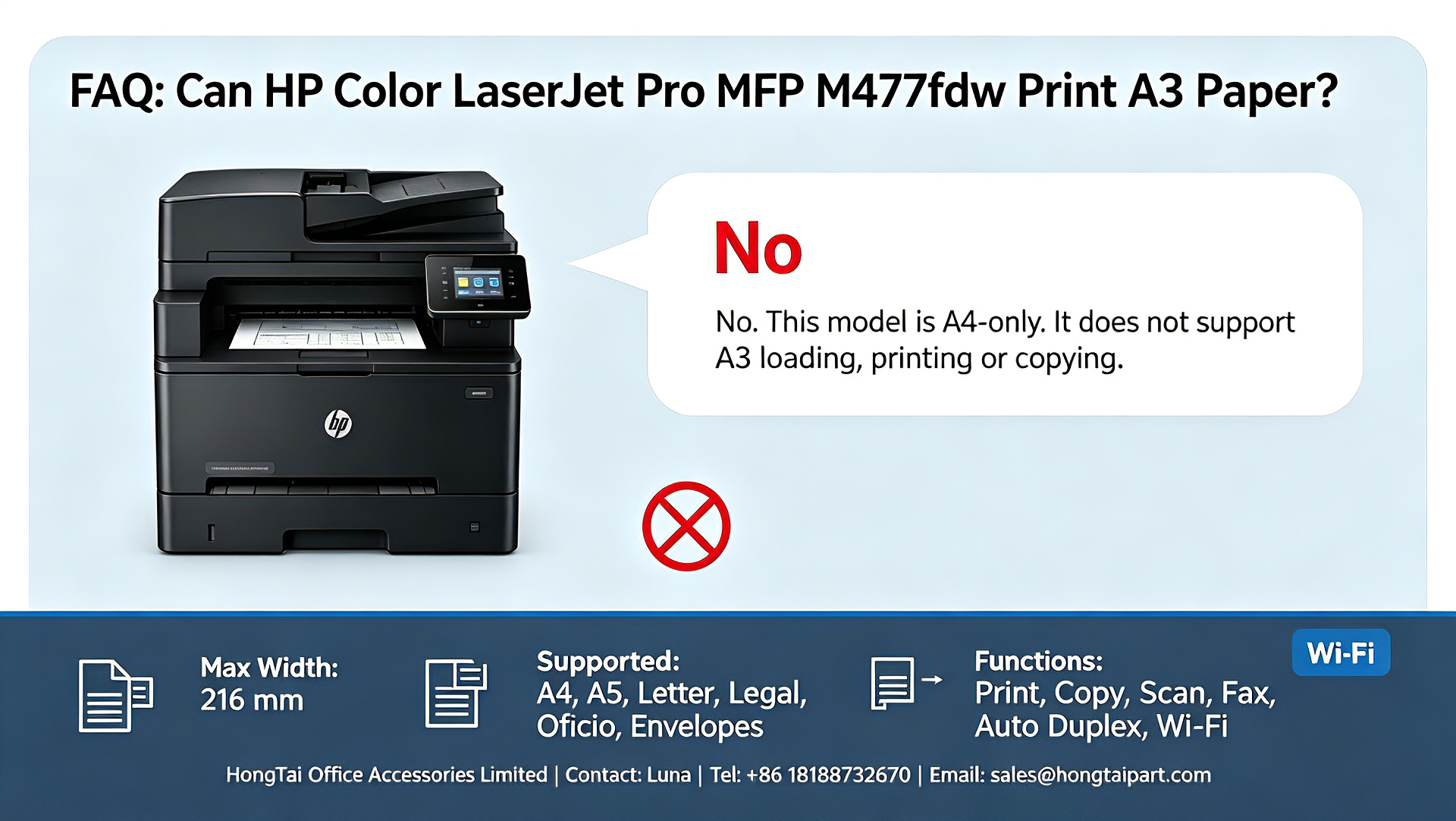 Blog perusahaan terbaru tentang HP Color LaserJet Pro MFP M477fdw A3 Printing: Does M477fdw Support A3 Paper Size