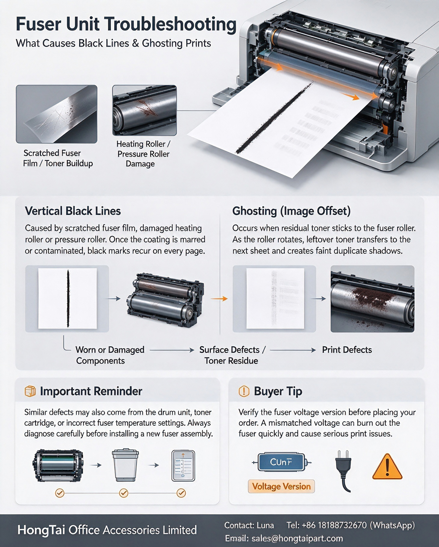 Blog perusahaan terbaru tentang Fuser Unit Troubleshooting: What Causes Vertical Black Lines & Ghosting on Laser Prints